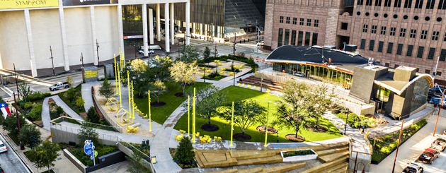 Photo showing multiple buildings around a downtown city location