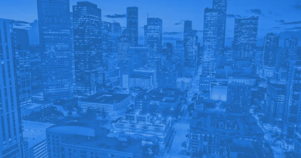 Video background showing a modern city skyline representing innovation, connectivity, and digital transformation