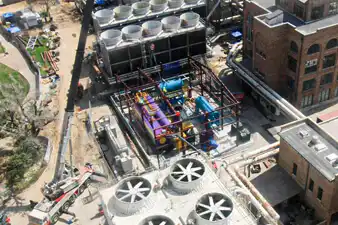 Aerial photo showing the construction of our new boiler house at our powerhouse plant on the Louisiana State University campus.