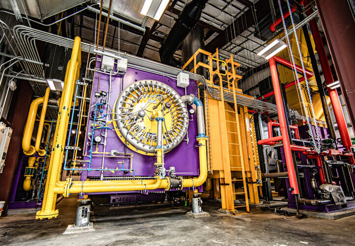 Photo of our new purple and yellow boiler in our CenTrio LSU Plant.