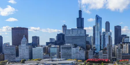 Skyline photo of downtown Chicago.