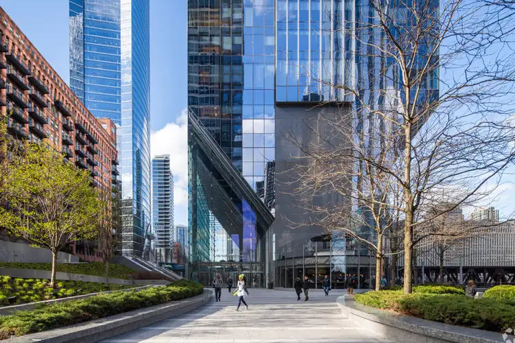 Photo showing people walking outside the 150 North Riverside, a building we service in Chicago, IL.