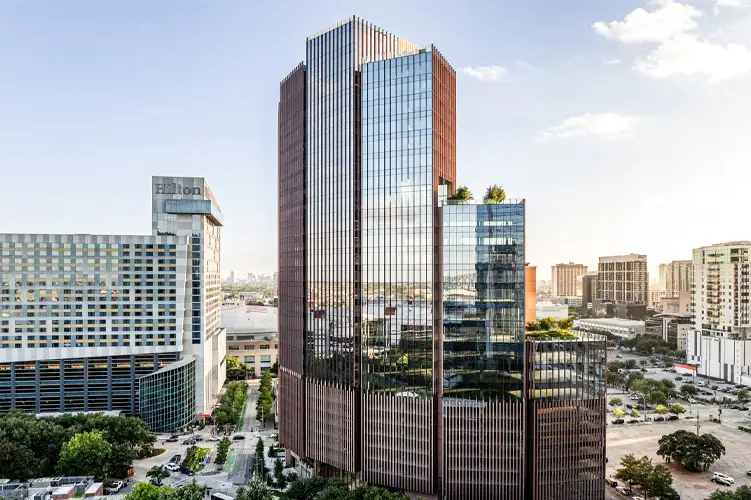 Front aerial photo of the 1550 on the Green building in Houston, TX.