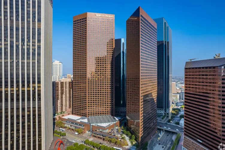 Aerial view of the Wells Fargo Center buildings in Los Angeles, CA