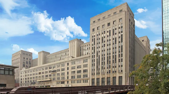 Photo showing the old Chicago Main Post Office building that is now office space.