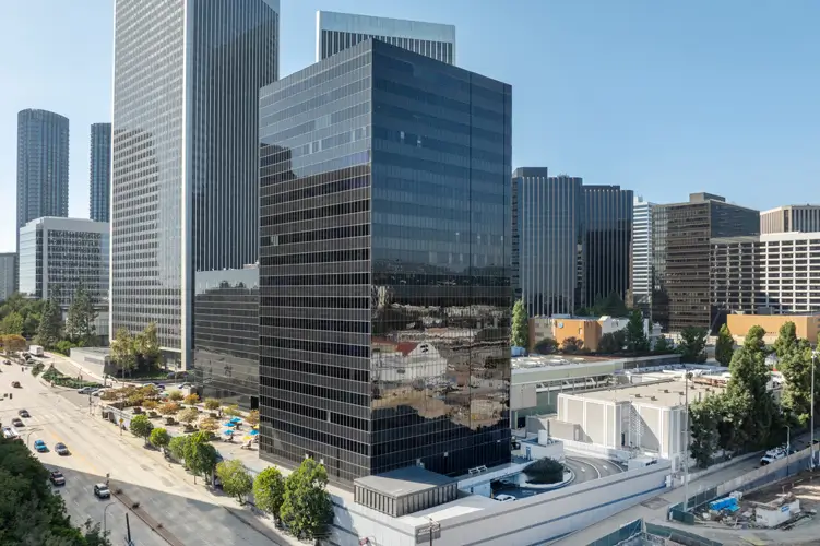 Aerial view looking down at the Century City Medical Plaza in Los Angeles, CA
