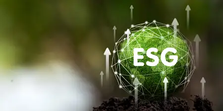 A green globe with the letters E.S.G. shown and several arrows point up